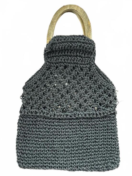 Handbags - Handcrafted Gray Crochet Bag with Wooden Handles